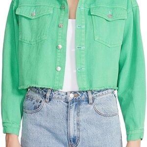 Steve Madden Alison Cropped Denim Trucker Jacket  in Bright Green